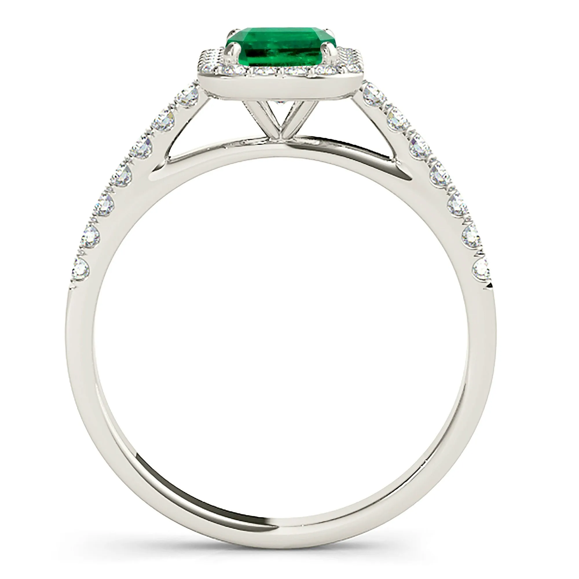 1.00 ct. Genuine Emerald Ring With Halo and Diamond Delicate Shank