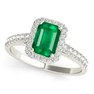 1.00 ct. Genuine Emerald Ring With Halo and Diamond Delicate Shank