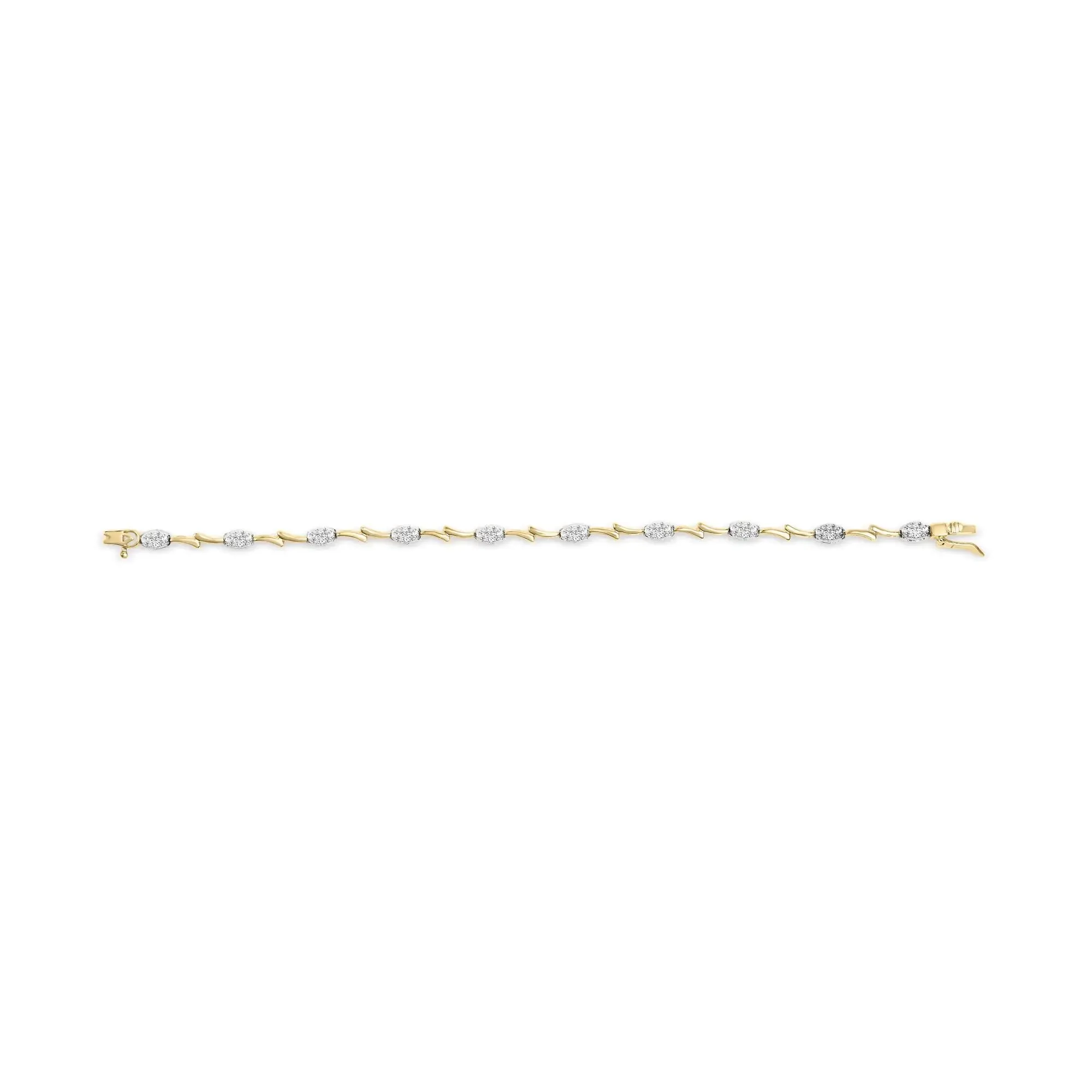 10K White and Yellow Gold 1.00 Cttw Diamond Oval Shaped Cluster Link  Bracelet (I-J Color, SI2-I1 Clarity) - 7" Inches