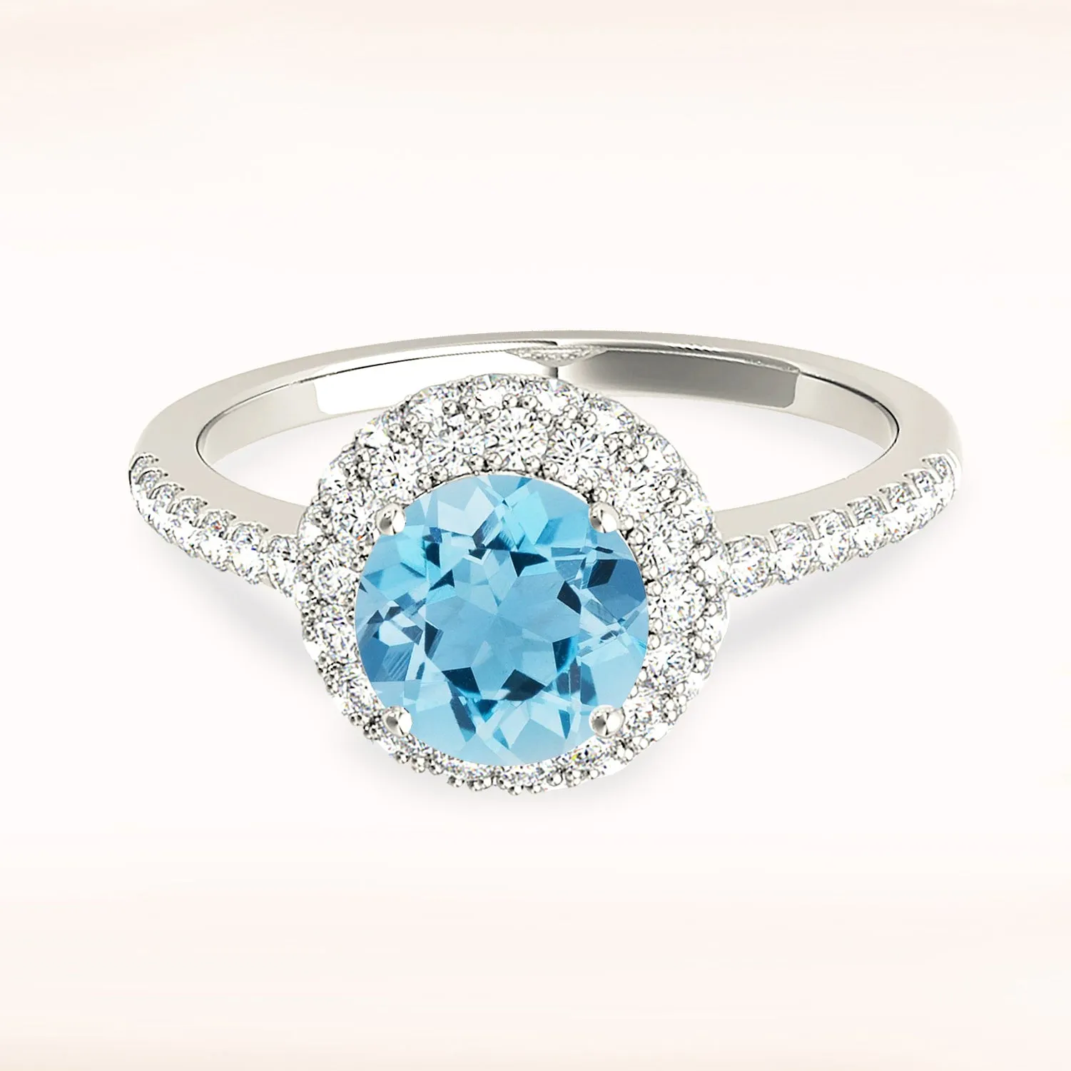 1.10 ct. Genuine Aquamarine Ring With Double Edge Halo and Delicate Thin Diamond Band
