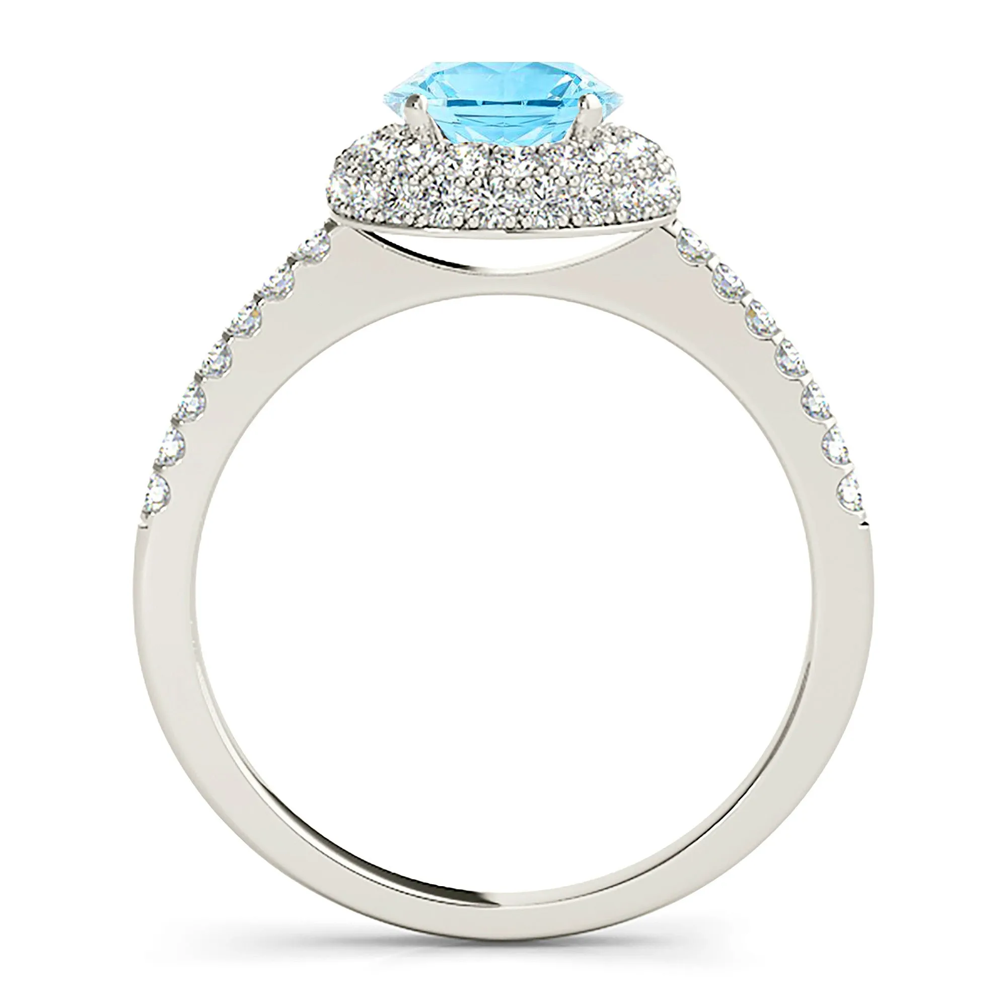 1.10 ct. Genuine Aquamarine Ring With Double Edge Halo and Delicate Thin Diamond Band