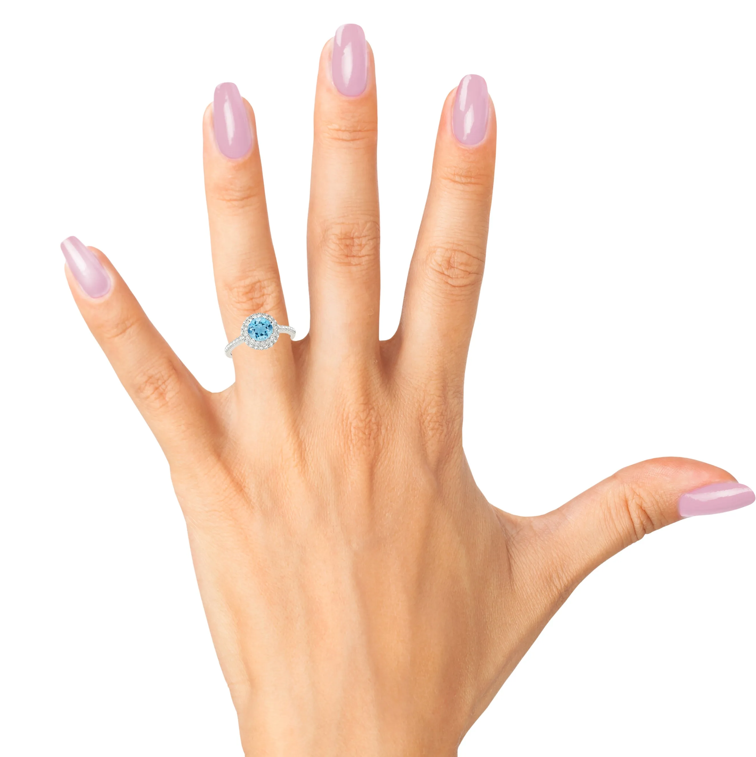 1.10 ct. Genuine Aquamarine Ring With Double Edge Halo and Delicate Thin Diamond Band