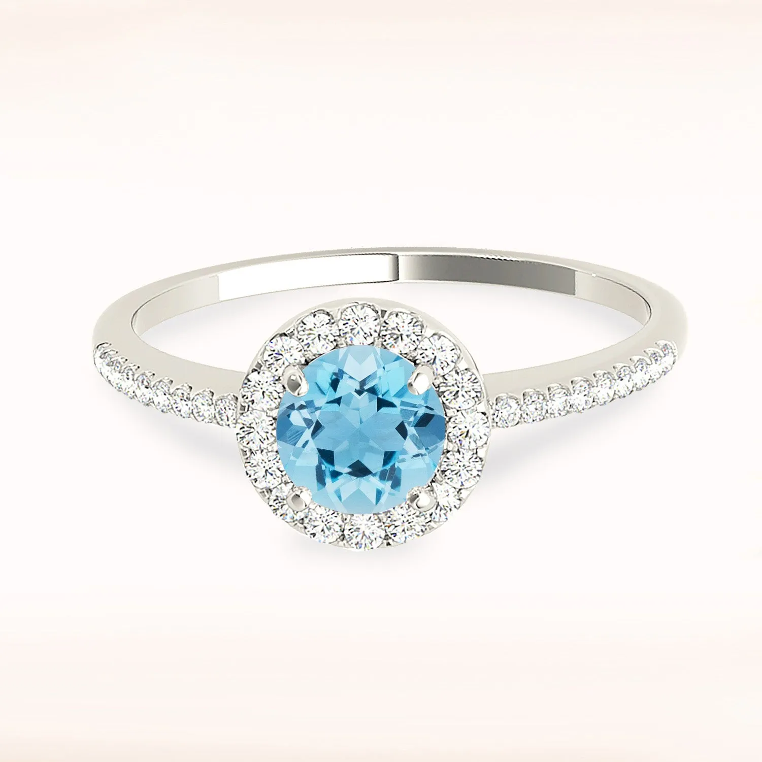 1.10 ct. Genuine Aquamarine Ring With Halo And delicate Diamond Band
