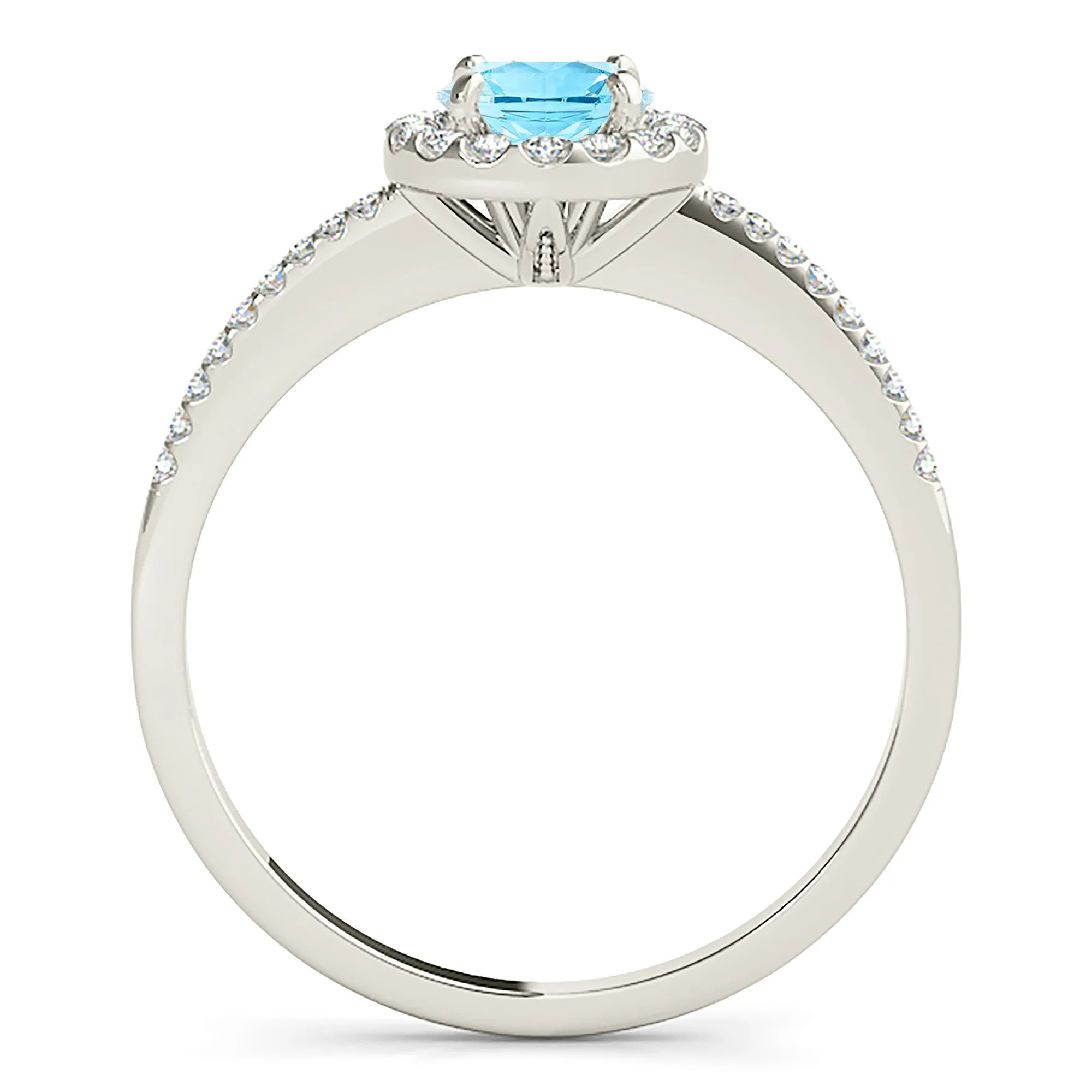 1.10 ct. Genuine Aquamarine Ring With Halo And delicate Diamond Band
