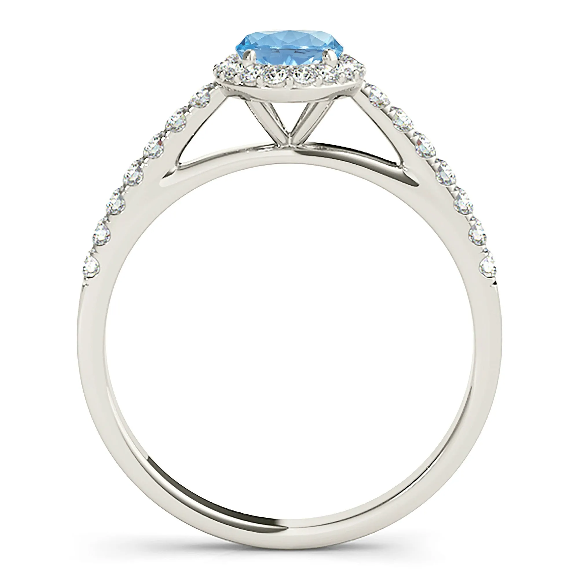 1.30 ct. Genuine Oval Aquamarine Ring With Halo and Delicate Dainty Diamond Band