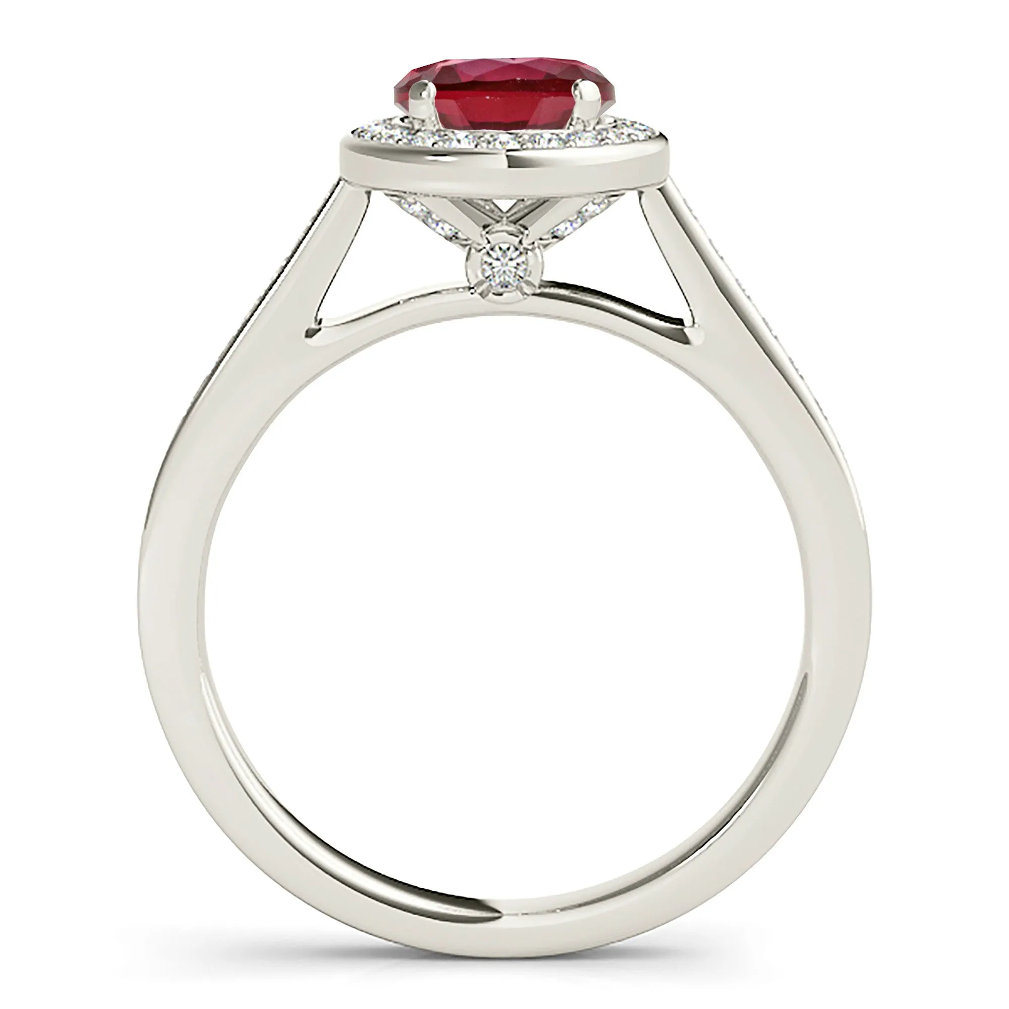 1.35 ct. Genuine Ruby Ring With Halo, Delicate Diamond Band