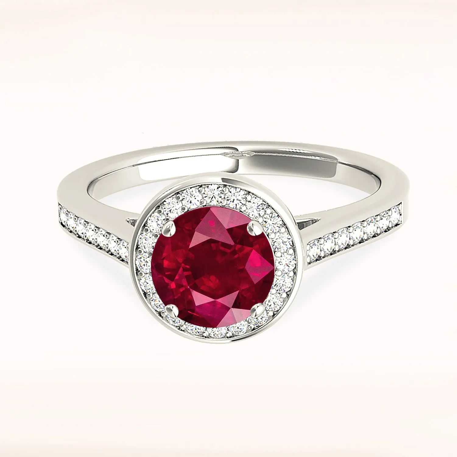 1.35 ct. Genuine Ruby Ring With Halo, Delicate Diamond Band