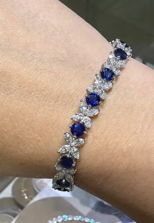 14.40ct tw Royal Blue Sapphire & Marquise-cut Diamond Fancy Bracelet