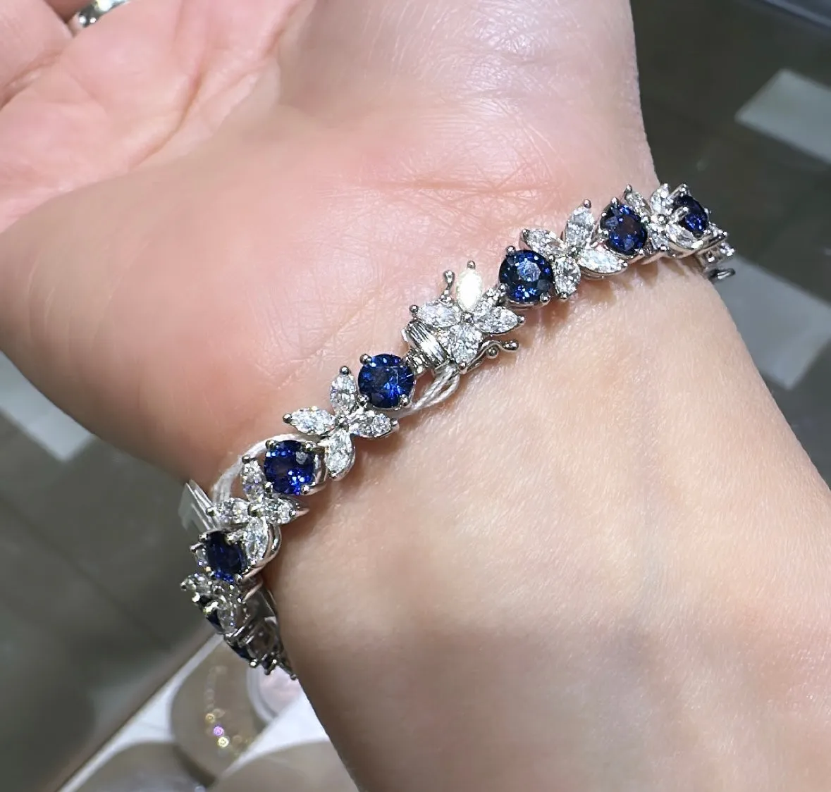 14.40ct tw Royal Blue Sapphire & Marquise-cut Diamond Fancy Bracelet