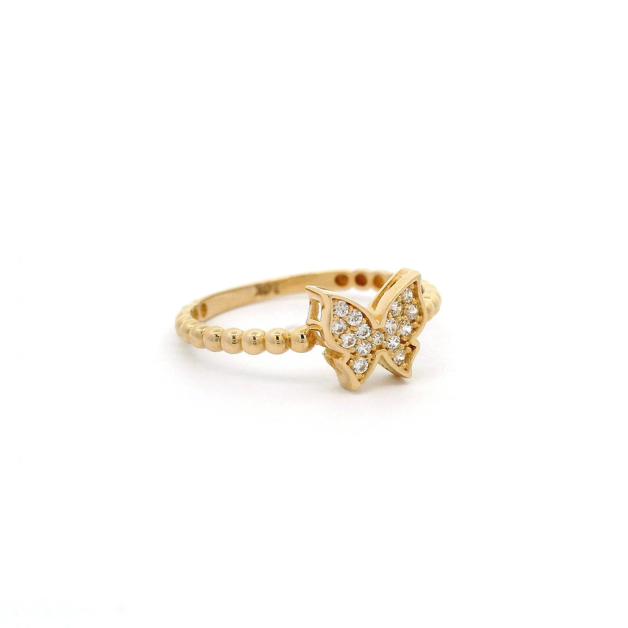 14k CZ Butterfly & Bead Ring