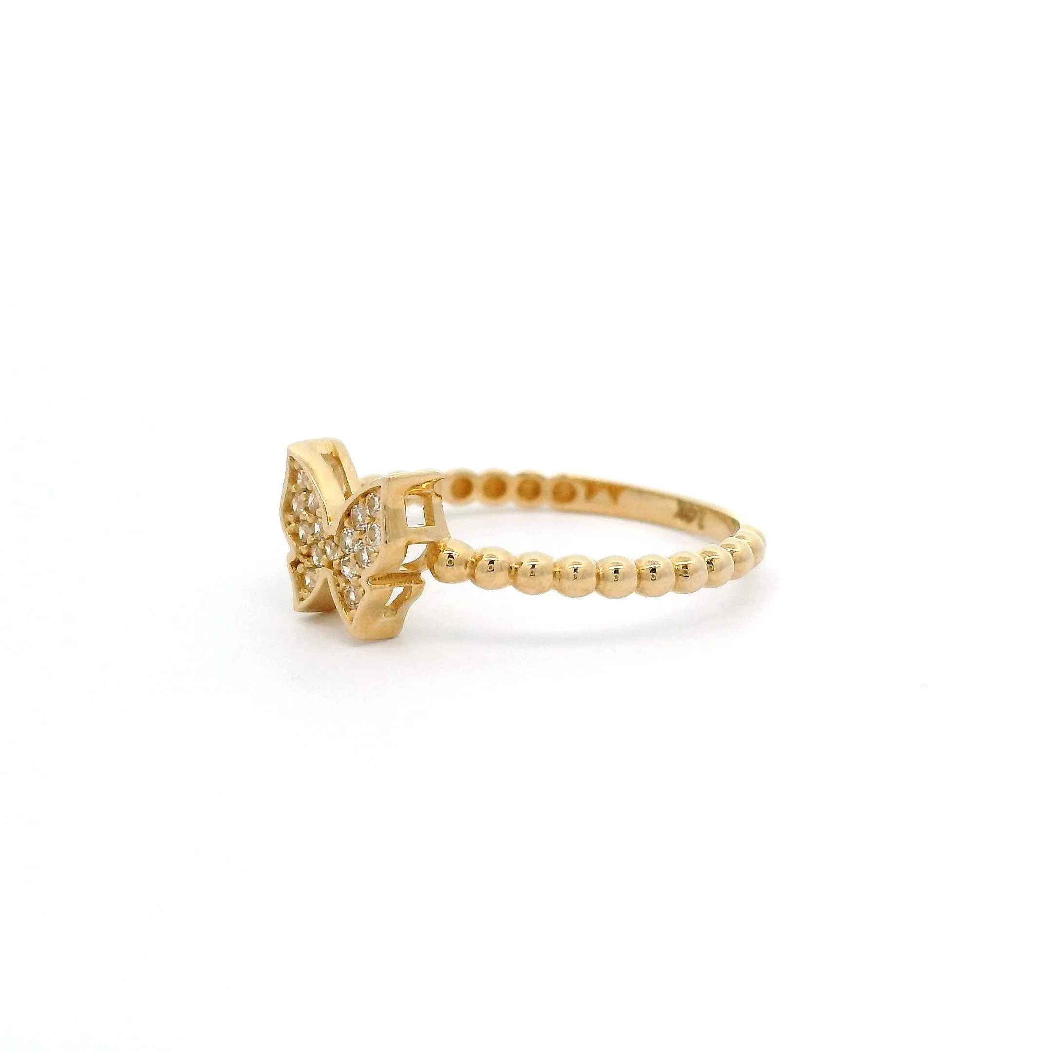 14k CZ Butterfly & Bead Ring
