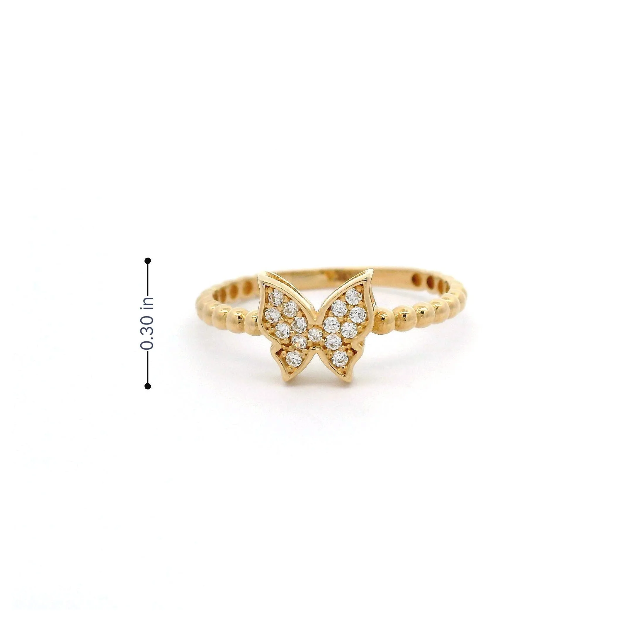 14k CZ Butterfly & Bead Ring