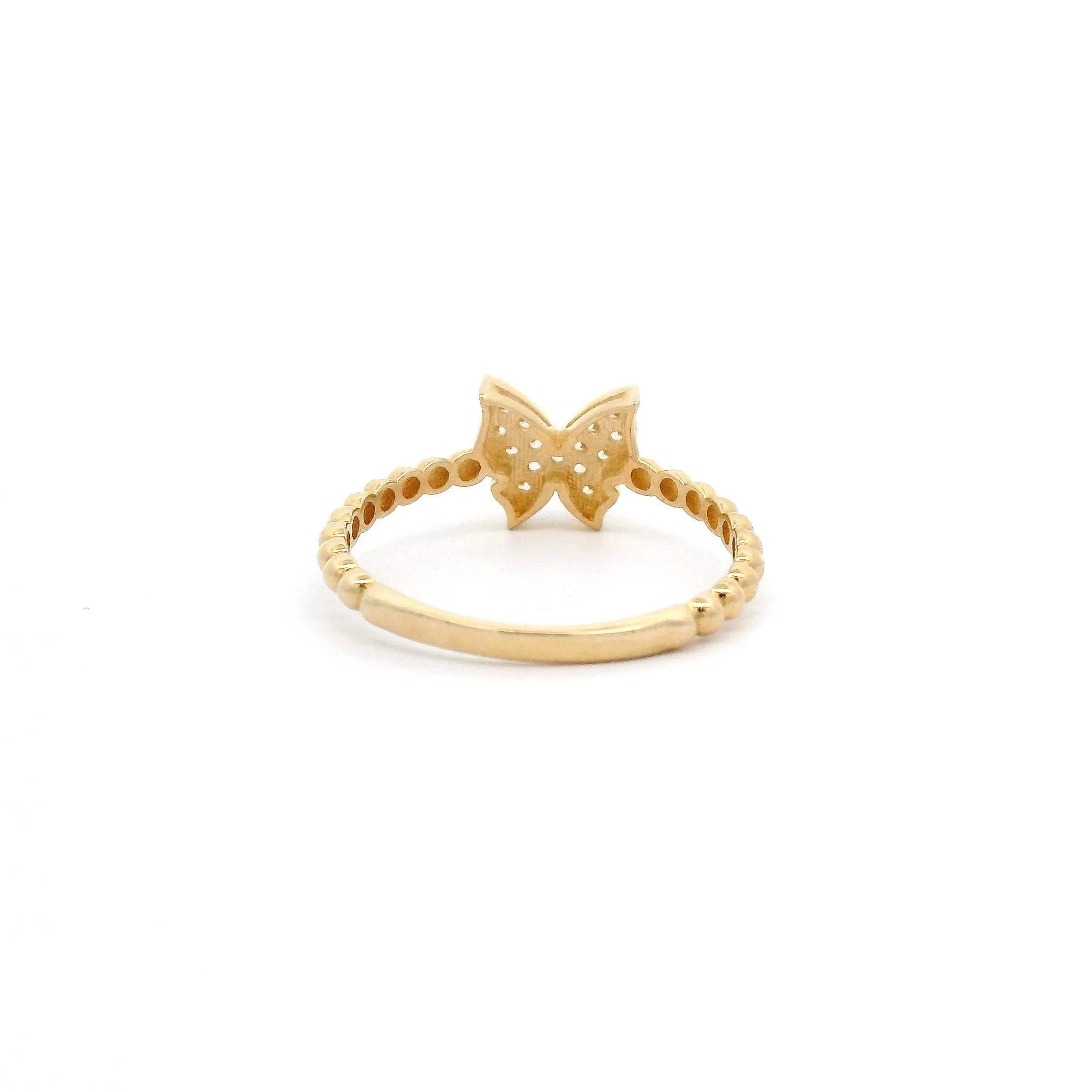 14k CZ Butterfly & Bead Ring
