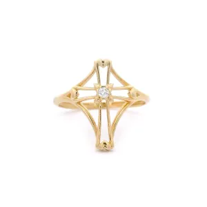 14k CZ Cross Outline & Heart Ring