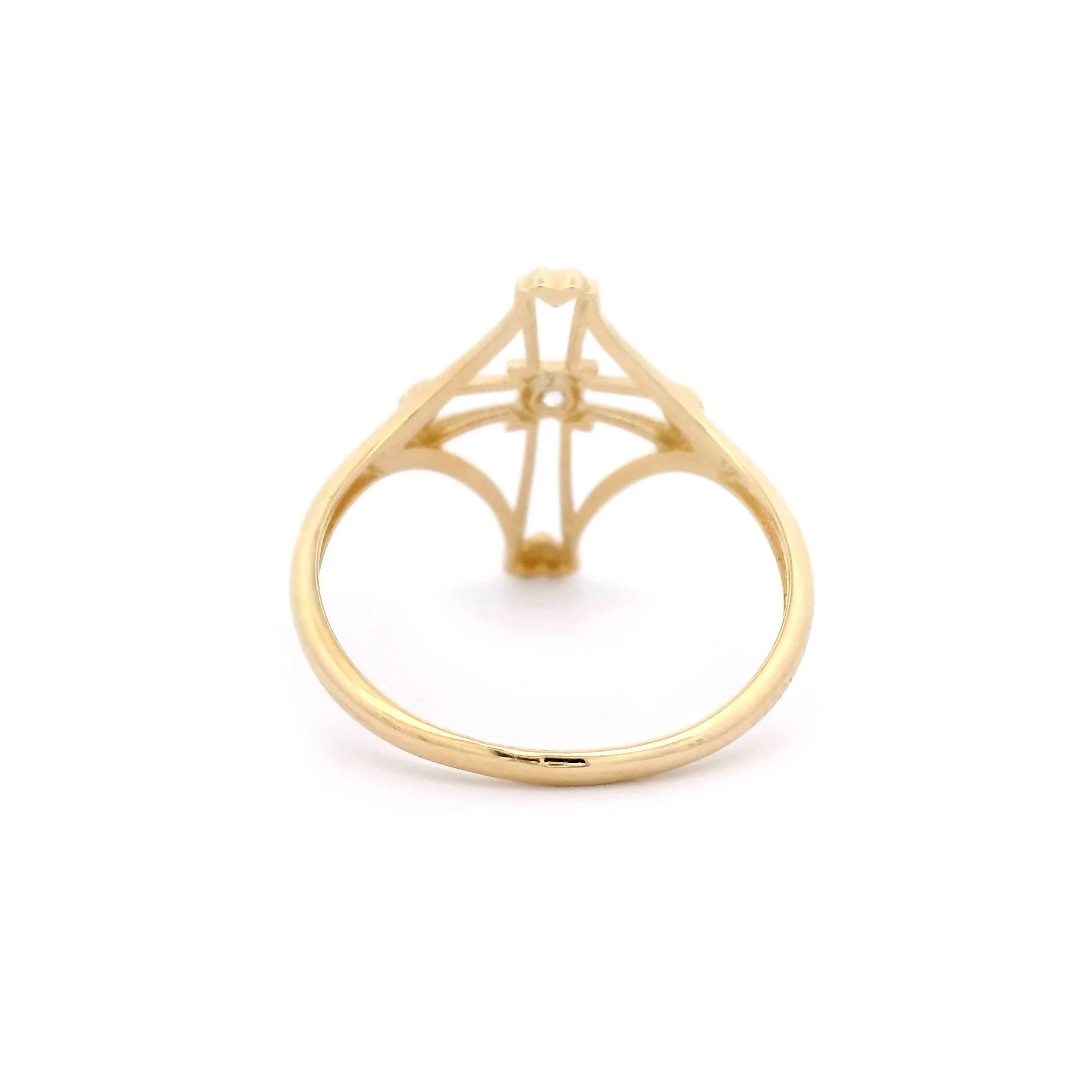 14k CZ Cross Outline & Heart Ring