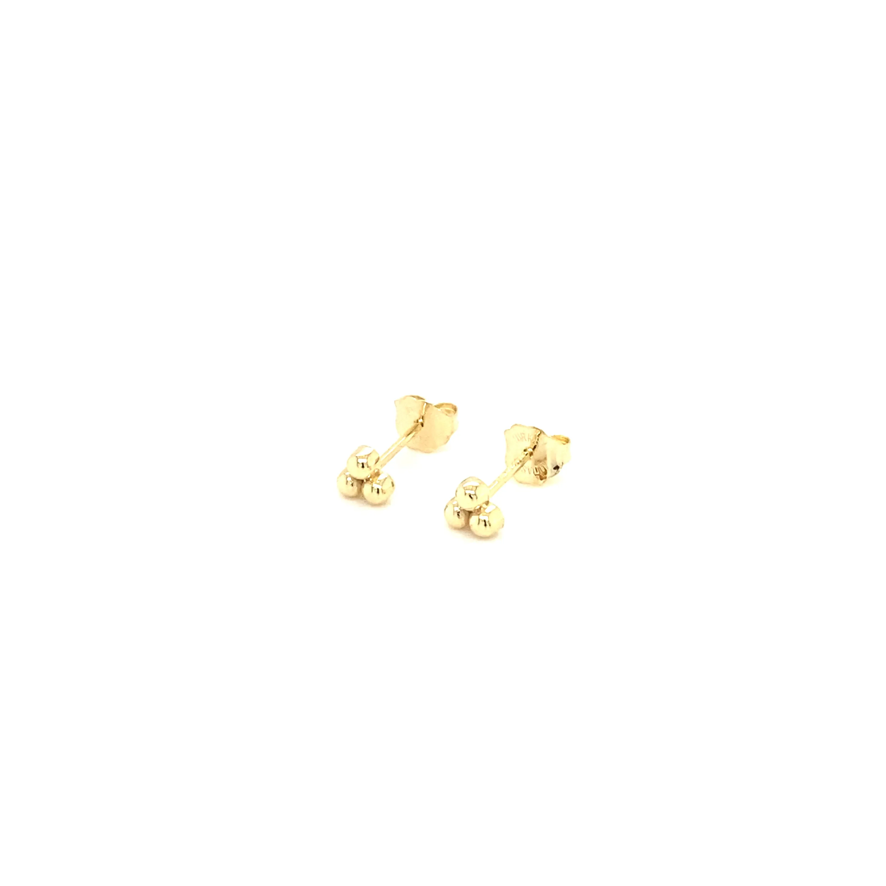 14K Gold 3 Bead Stud Earrings