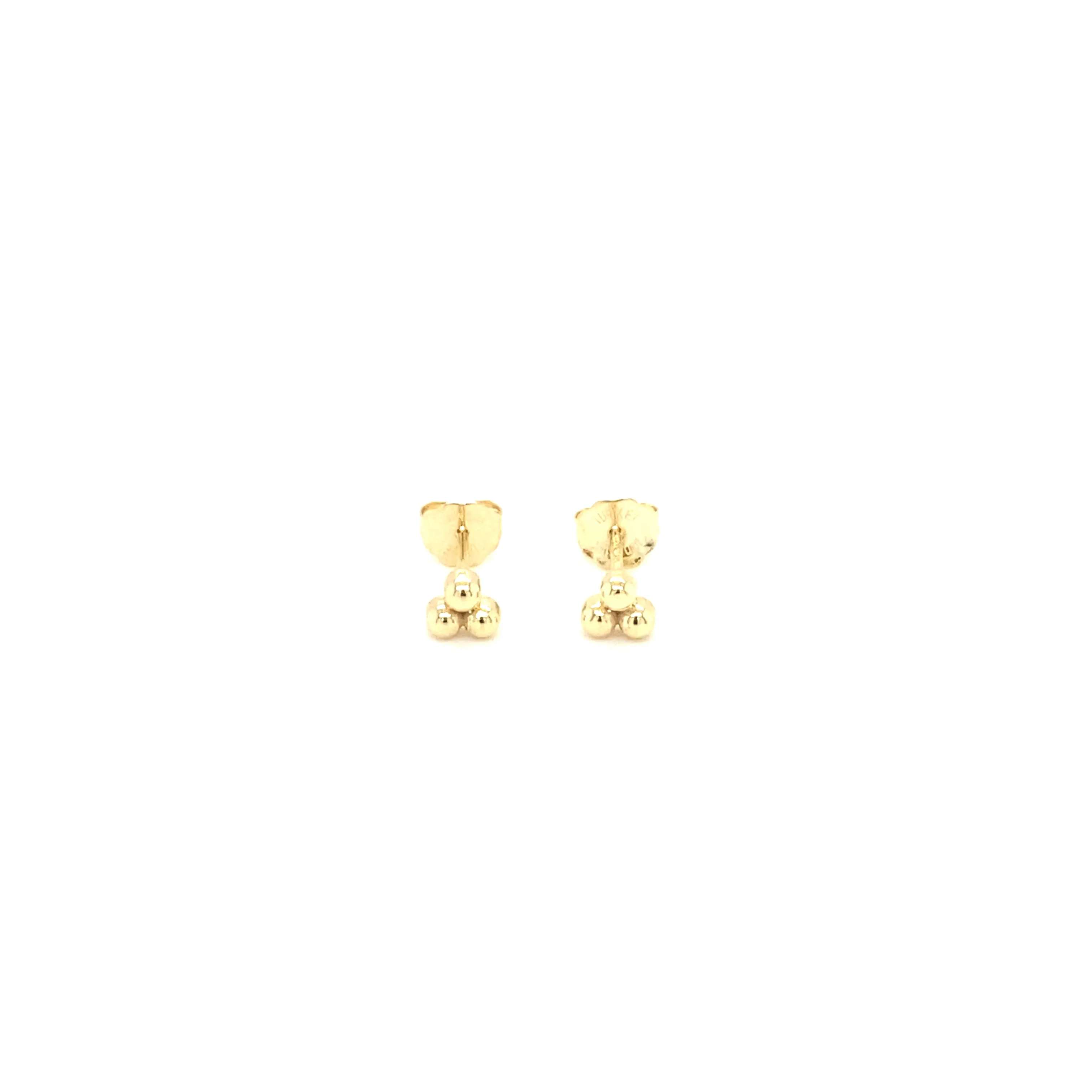 14K Gold 3 Bead Stud Earrings