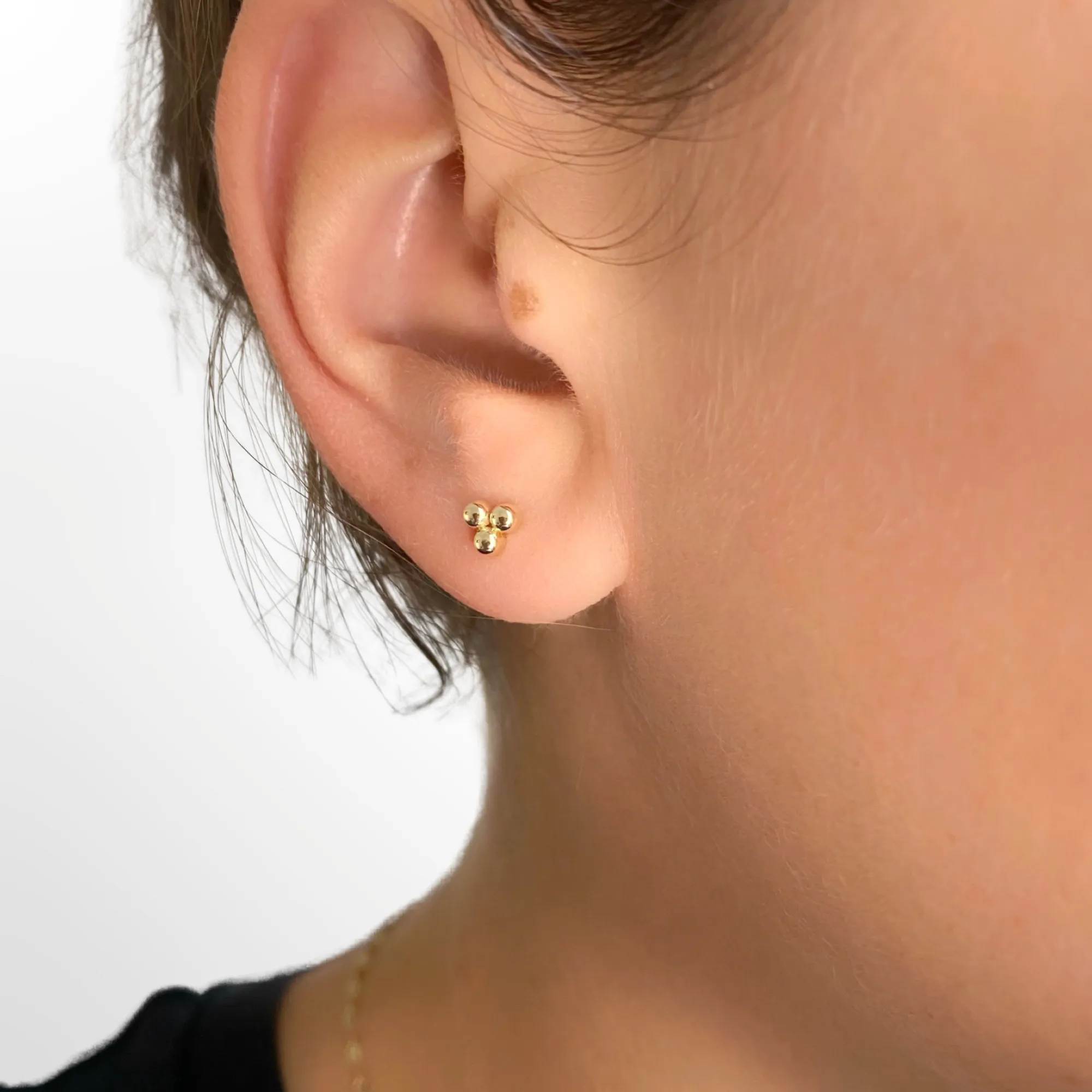 14K Gold 3 Bead Stud Earrings