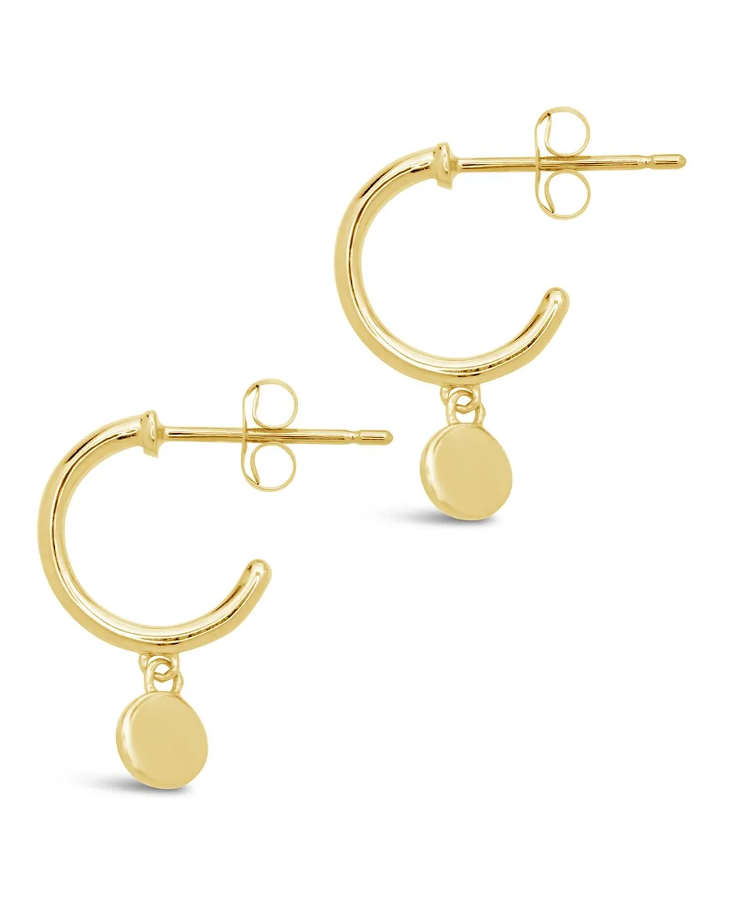 14K Gold Disk Charm Micro Hoop Earrings