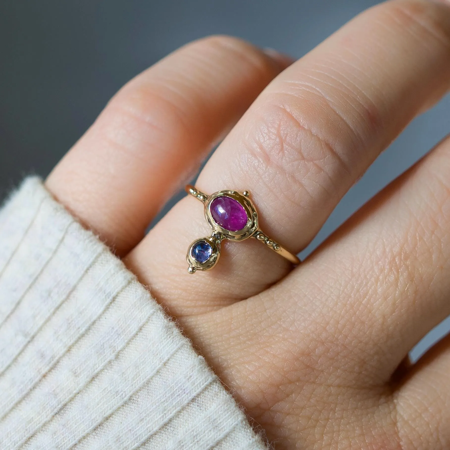 14k Gold Ruby   Tanzanite Ring