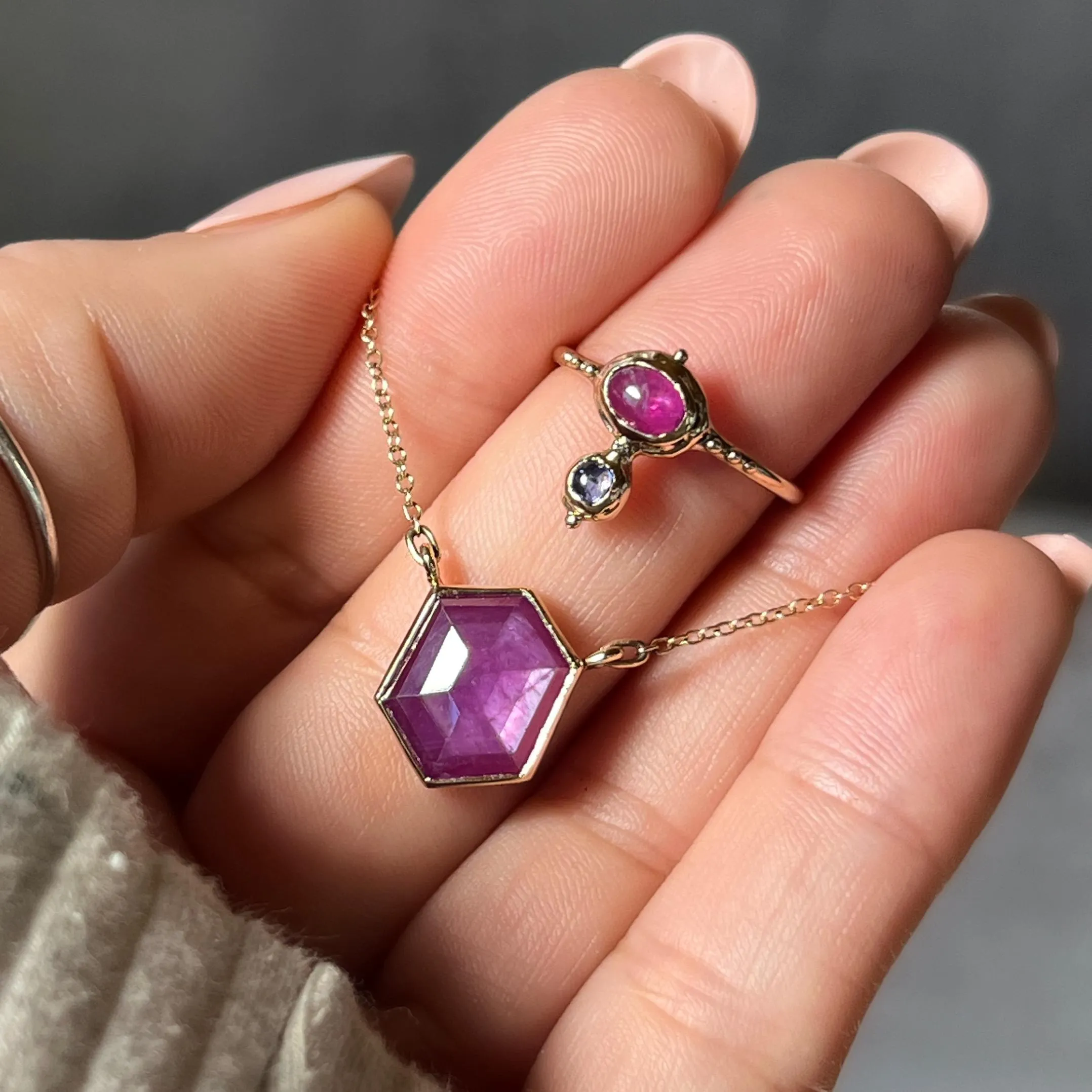 14k Gold Ruby   Tanzanite Ring
