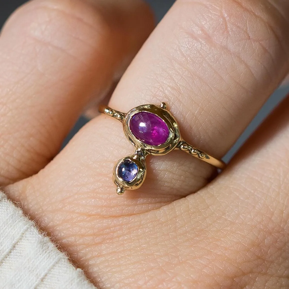 14k Gold Ruby   Tanzanite Ring