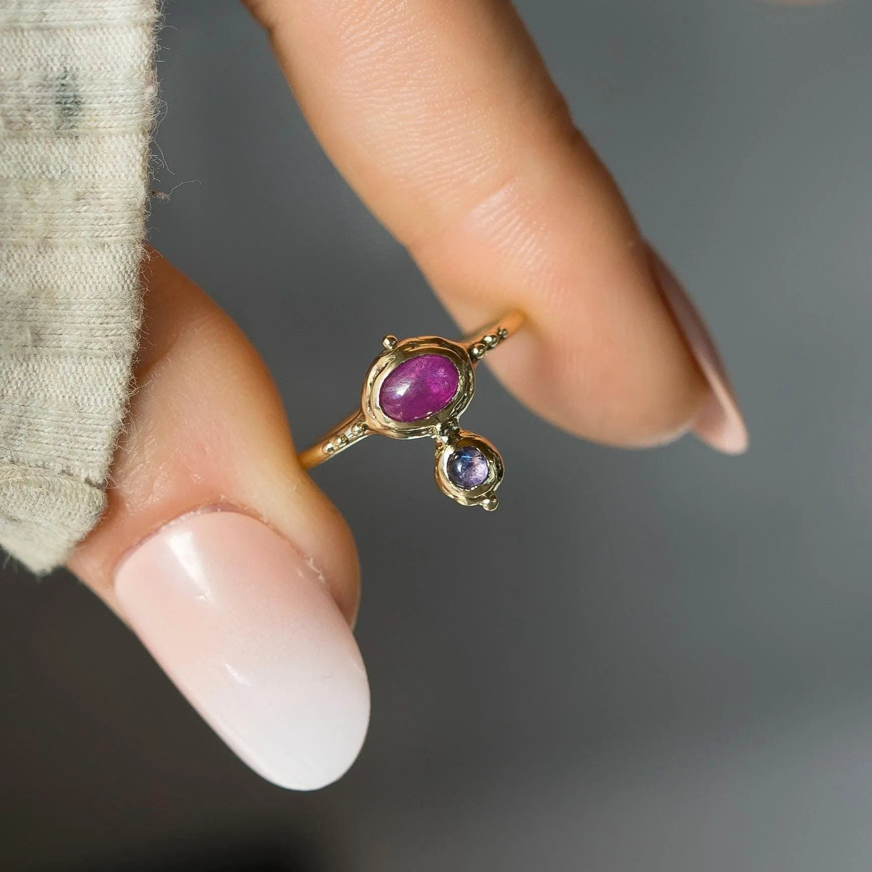14k Gold Ruby   Tanzanite Ring