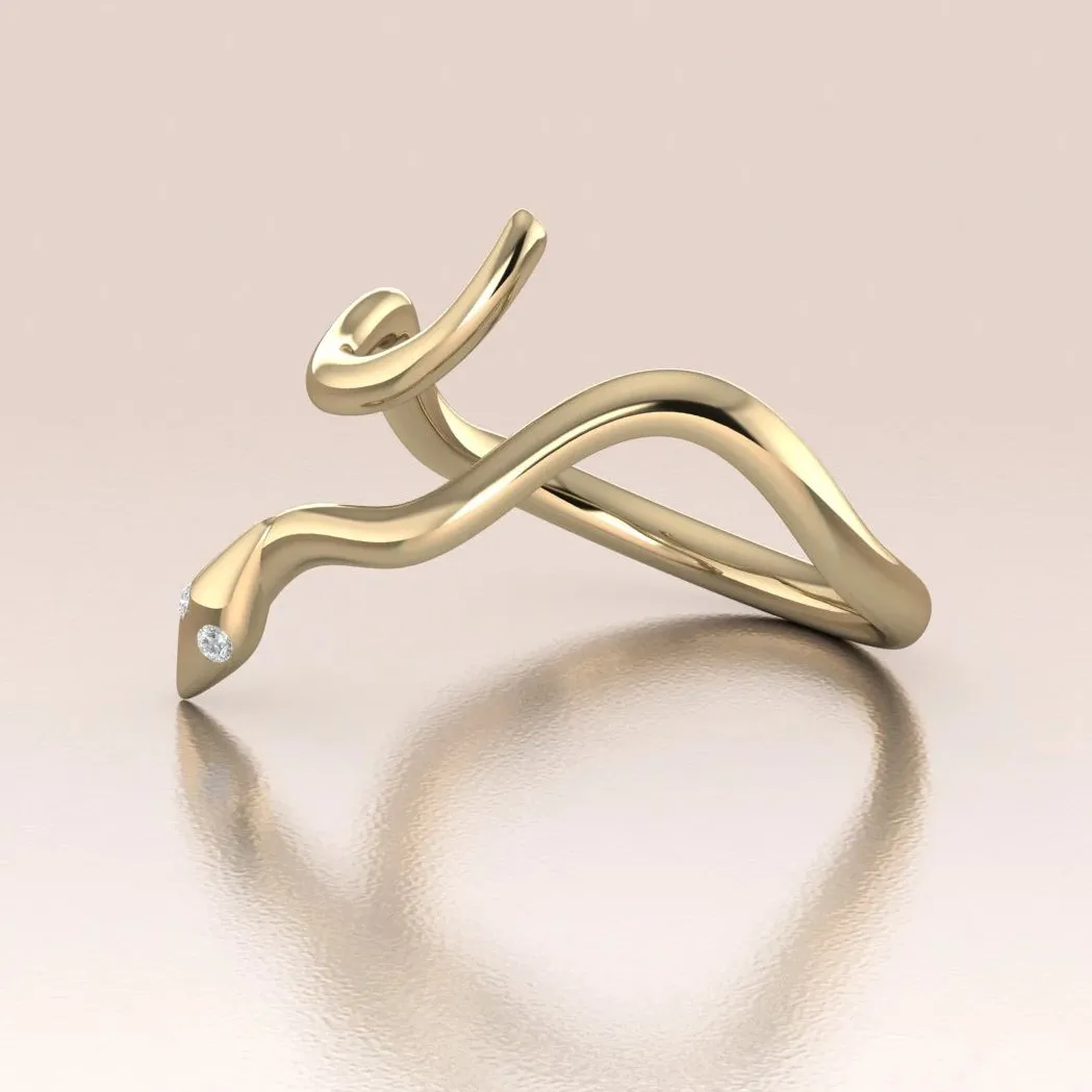 14k Gold Snake Ring with Diamond – Unique Gold Snake Jewelry