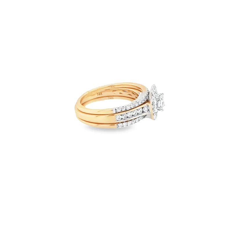 14K Rose Gold 1.00TDW Diamond Three Piece Wedding Set with Double Halo setting