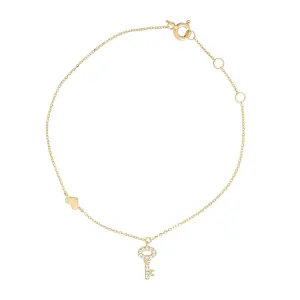 14k Solid Gold Key to Heart  Bracelet