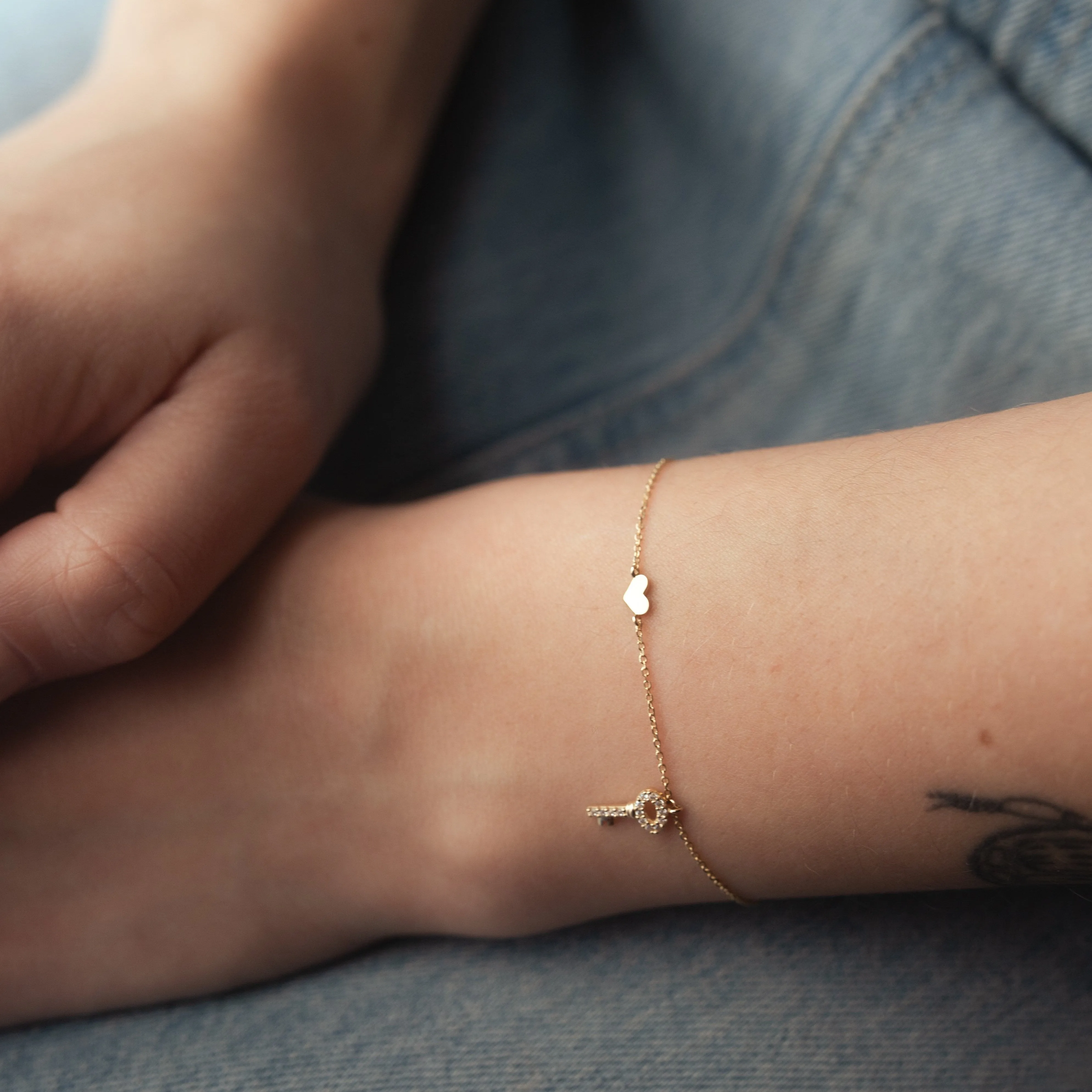 14k Solid Gold Key to Heart  Bracelet