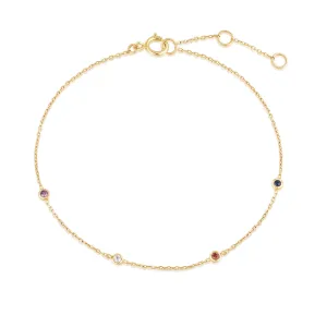 14k Solid Gold White Topaz & Sapphire Gemstone Bracelet
