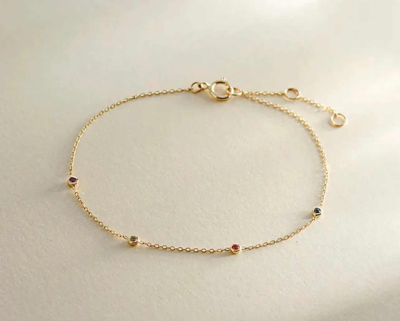 14k Solid Gold White Topaz & Sapphire Gemstone Bracelet