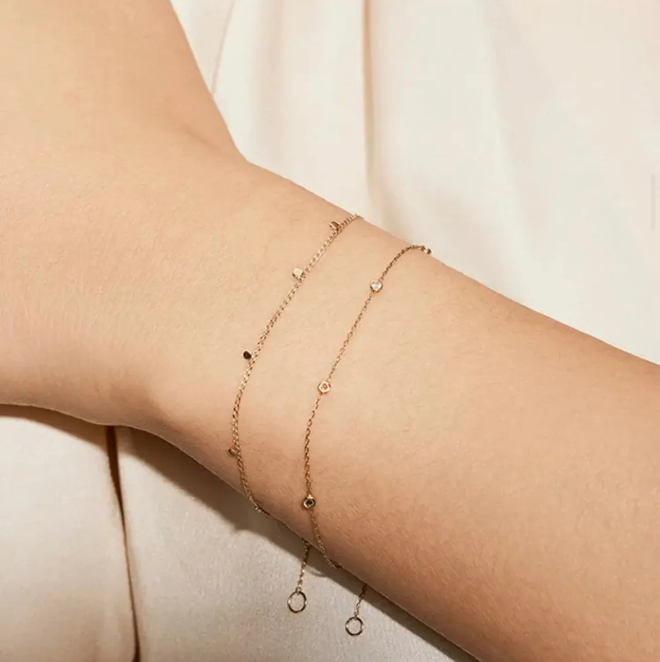 14k Solid Gold White Topaz & Sapphire Gemstone Bracelet