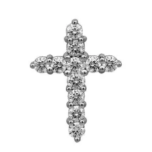 14K Solid White Gold Diamond Cross Pendant 1.75 Ctw