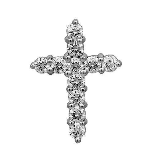 14K Solid White Gold Diamond Cross Pendant 1.75 Ctw