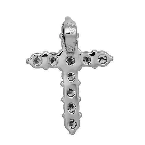 14K Solid White Gold Diamond Cross Pendant 1.75 Ctw