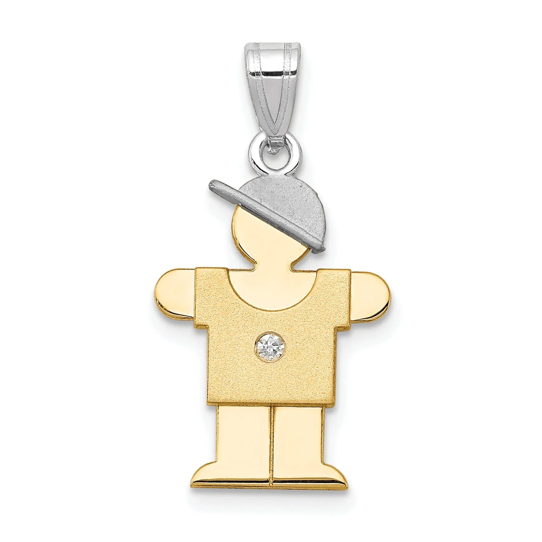 14k Two-tone Diamond Boy With Hat Hugs Pendant