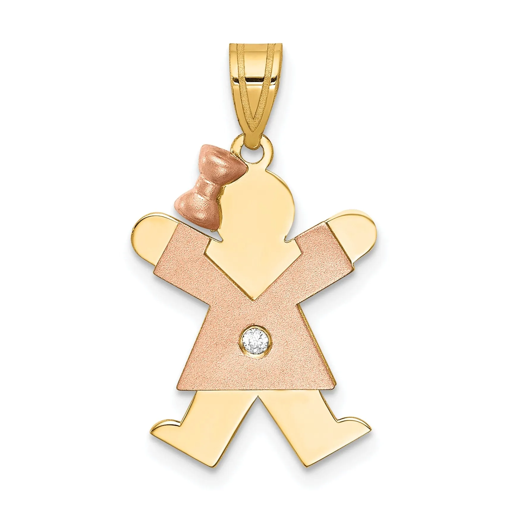 14k Two-tone Diamond Girl With Bow Joy Pendant
