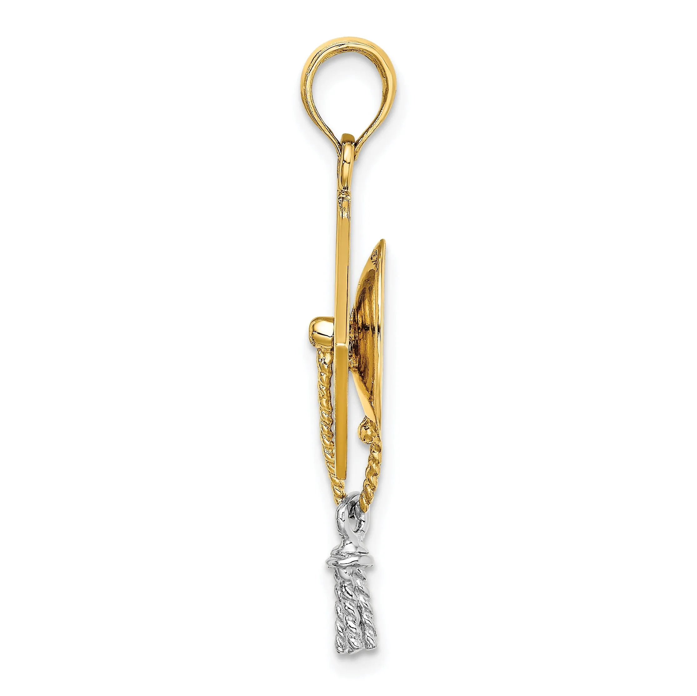14k Two-tone Gold Polished Finish with White Rhodium 3-Dimensional Graduation Cap Moveable Tassle Charm Pendant