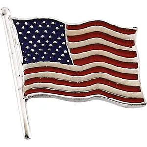 14k White Gold 17.5x17mm American Flag Lapel Pin