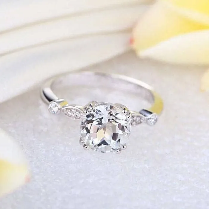 14K White Gold 2ct Topaz 0.07ct Natural Diamond Ring