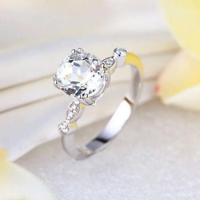14K White Gold 2ct Topaz 0.07ct Natural Diamond Ring