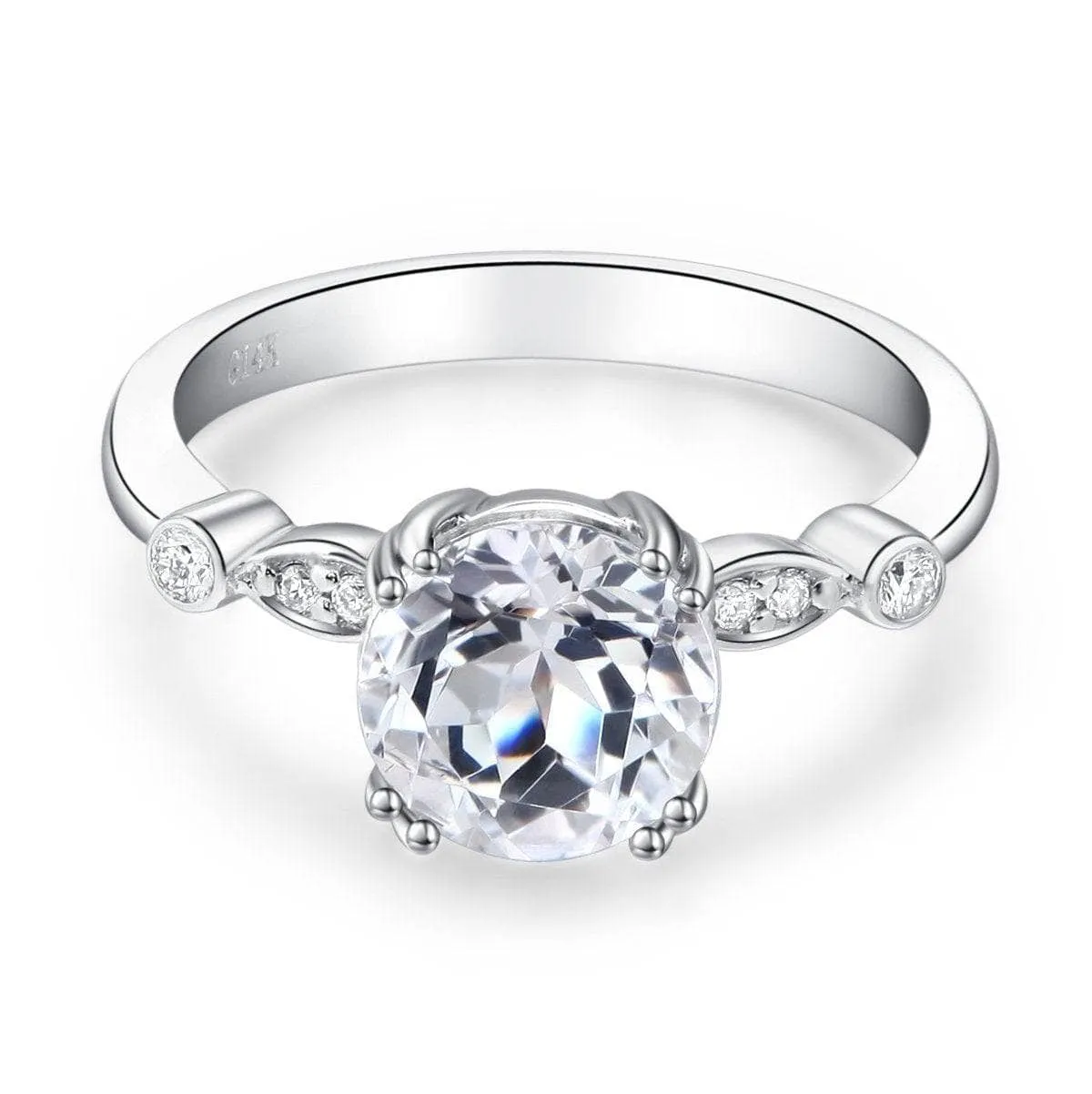 14K White Gold 2ct Topaz 0.07ct Natural Diamond Ring