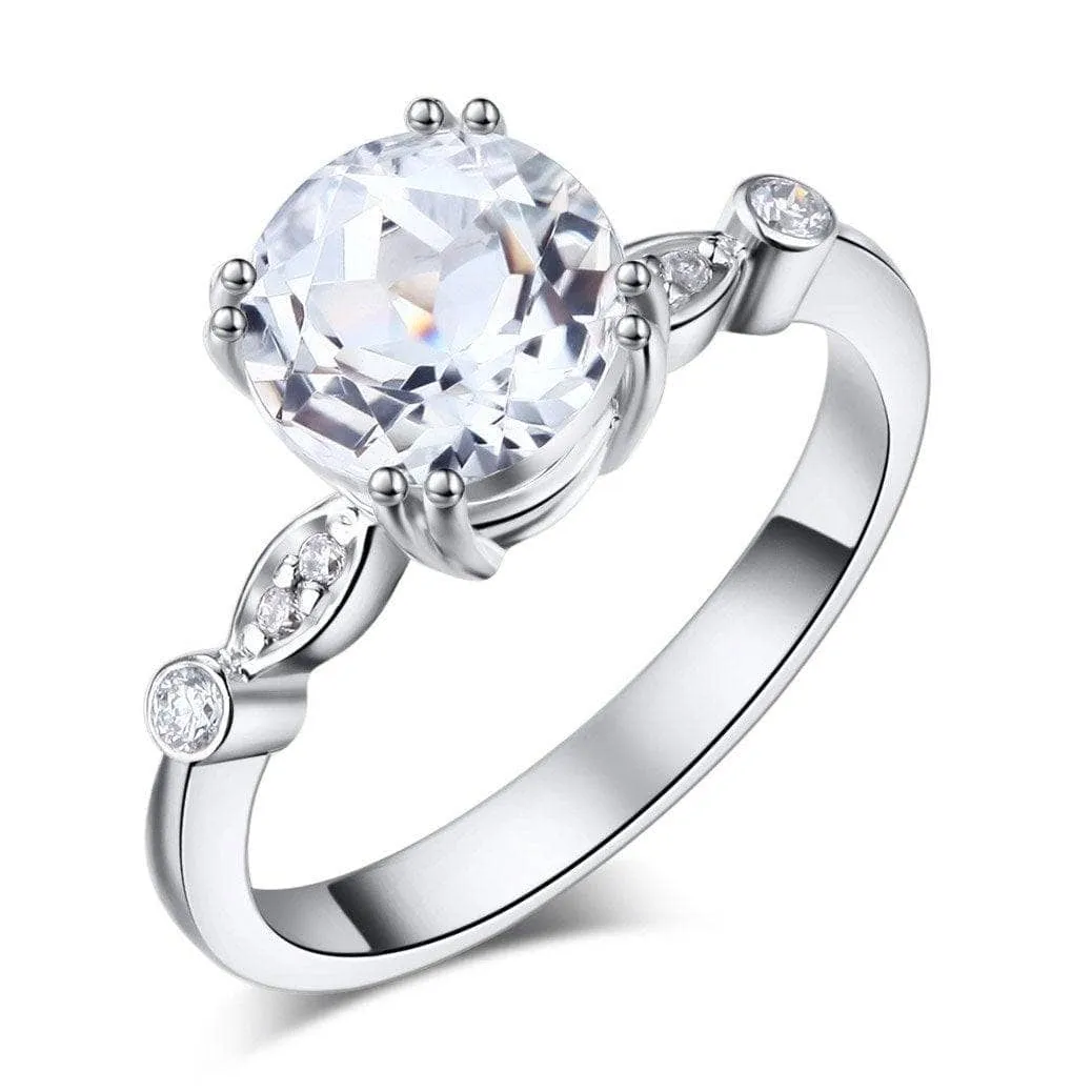 14K White Gold 2ct Topaz 0.07ct Natural Diamond Ring