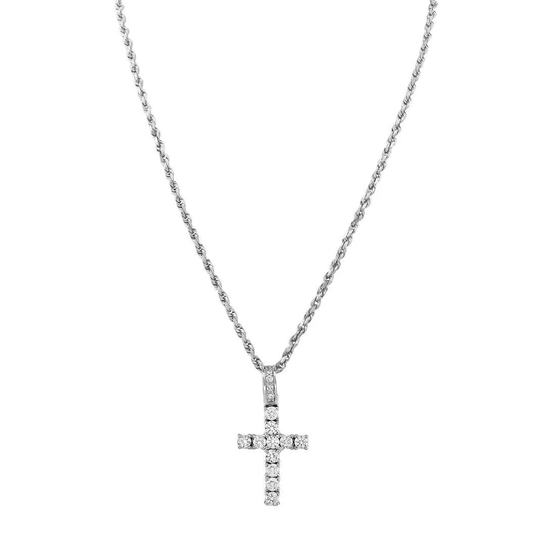 14K White Gold Diamond Cross Pendant 2.20 Ctw