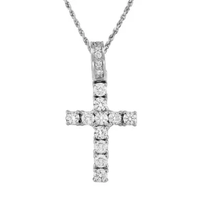 14K White Gold Diamond Cross Pendant 2.20 Ctw
