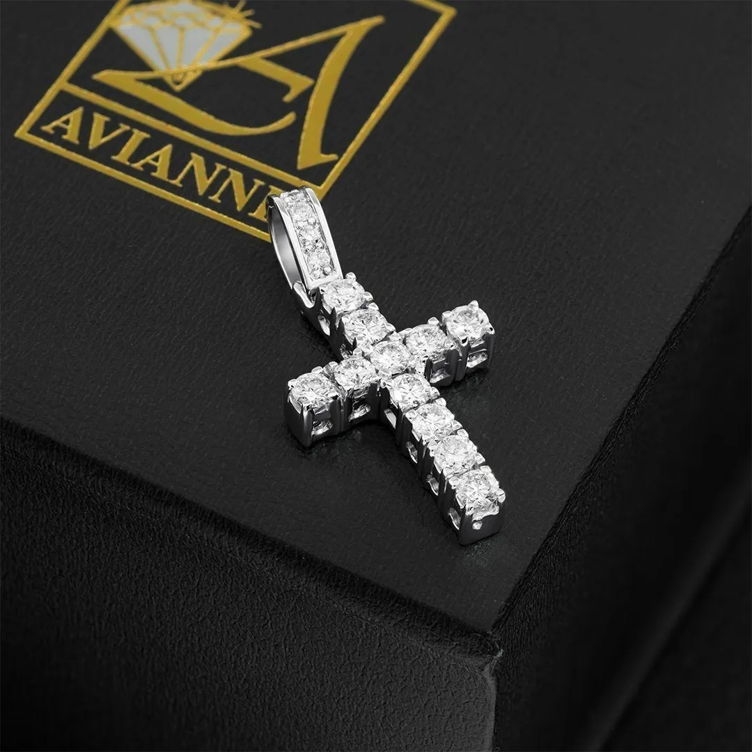 14K White Gold Diamond Cross Pendant 2.20 Ctw