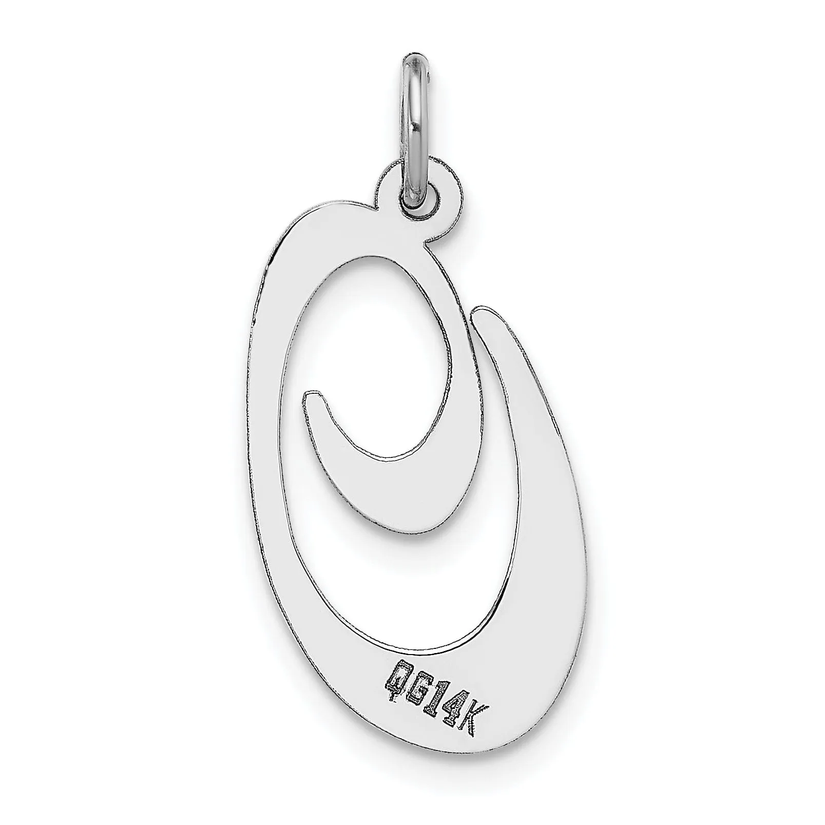14K White Gold Large Size Fancy Script Letter O Initial Charm Pendant