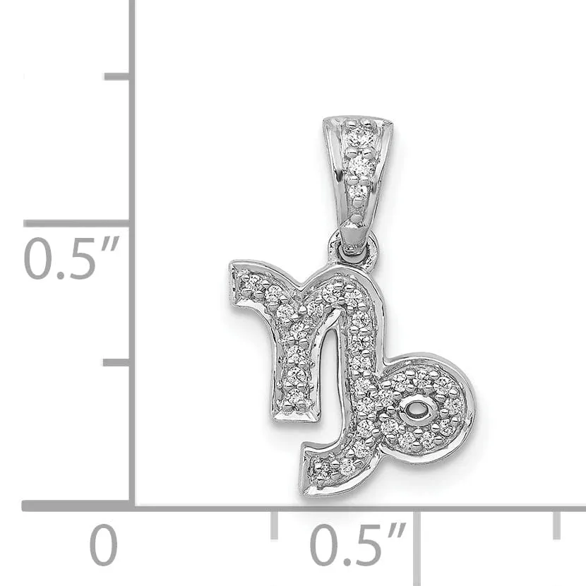 14k White Gold Polished Finish with Diamonds Capricorn Zodiac Charm Pendant